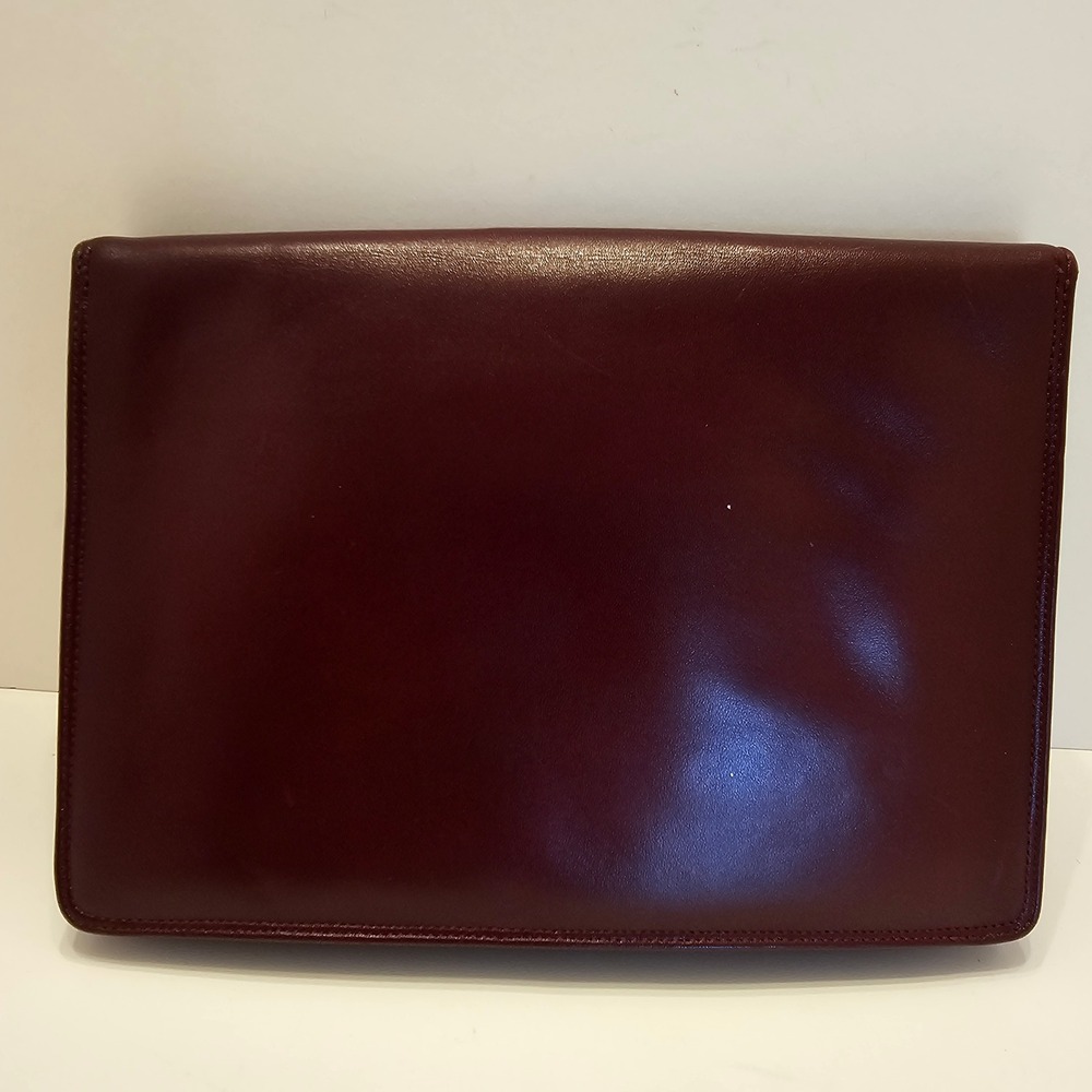 Vintage Harrods London Burgundy Leather Ruffle Clutch Bag Made in Spain - Picture 7 of 11